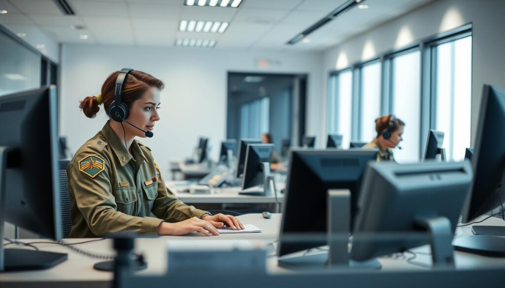 A professional military-grade helpline support center, with uniformed personnel diligently assisting callers. Soft lighting illuminates the modern, minimalist workspace, where operators calmly guide individuals through follow-up procedures. The space is organized and efficient, with strategic placement of communication devices and reference materials. An atmosphere of empathy and professionalism pervades, as the team provides compassionate, well-trained support to those in need of guidance and resources. The scene conveys a sense of reassurance, reliability, and the military's commitment to caring for its members. A professional military-grade helpline support center, with uniformed personnel diligently assisting callers. Soft lighting illuminates the modern, minimalist workspace, where operators calmly guide individuals through follow-up procedures. The space is organized and efficient, with strategic placement of communication devices and reference materials. An atmosphere of empathy and professionalism pervades, as the team provides compassionate, well-trained support to those in need of guidance and resources. The scene conveys a sense of reassurance, reliability, and the military's commitment to caring for its members.
