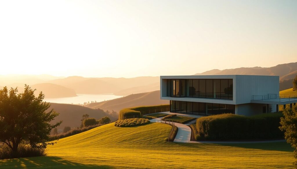 Serene landscape with rolling hills, a tranquil lake, and a warm, golden-hued sky. In the foreground, a modern, minimalist building with clean lines and large windows, representing the emotional well-being foundation. The structure is surrounded by lush, verdant gardens and a winding path leading towards it. Soft, diffused lighting illuminates the scene, creating a sense of calm and introspection. The overall composition evokes a feeling of balance, harmony, and the importance of nurturing one's mental health in a peaceful, supportive environment. Serene landscape with rolling hills, a tranquil lake, and a warm, golden-hued sky. In the foreground, a modern, minimalist building with clean lines and large windows, representing the emotional well-being foundation. The structure is surrounded by lush, verdant gardens and a winding path leading towards it. Soft, diffused lighting illuminates the scene, creating a sense of calm and introspection. The overall composition evokes a feeling of balance, harmony, and the importance of nurturing one's mental health in a peaceful, supportive environment.