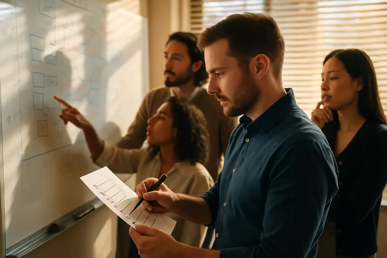Friends comparing arrival times and travel costs at a table