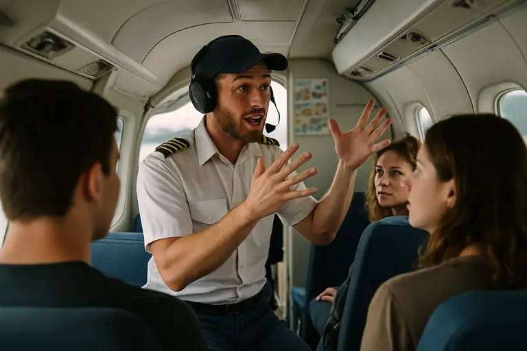 Passenger seat and window inside a small aircraft cabin