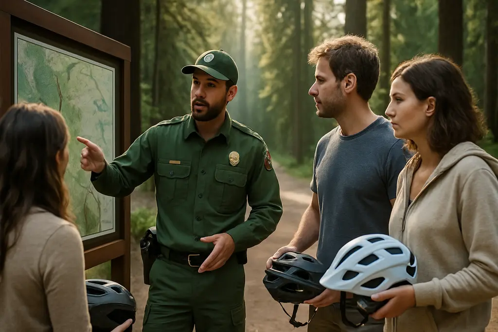 Cyclist using e-bike access rules on a paved national park road