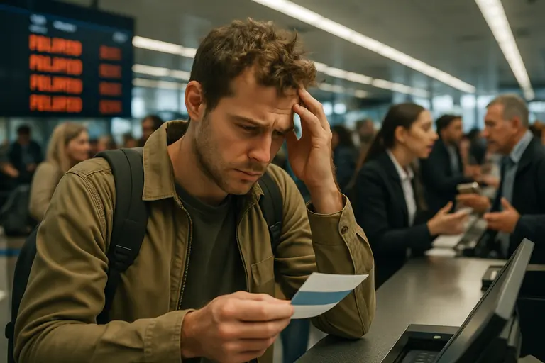Airline ticket and passport placed beside a refund policy note