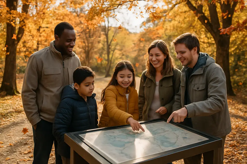National park access planning with a map, pass, and hiking gear on a table