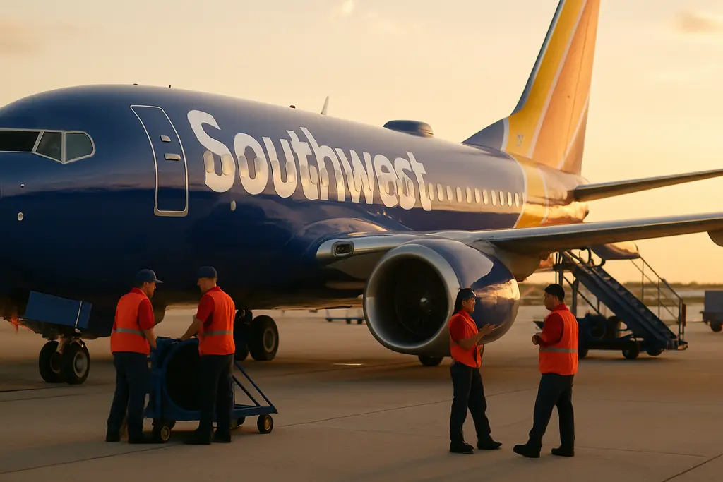 Southwest routes board showing Caribbean and domestic destinations at an airport gate