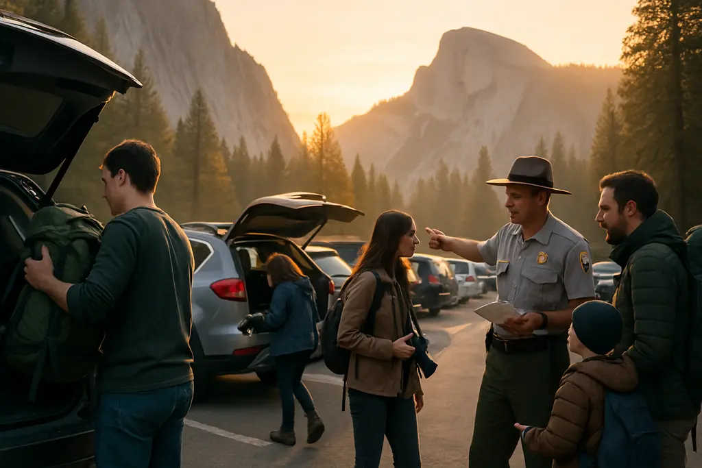 visitor pressures 2026 at a national park entrance road with cars and cliffs